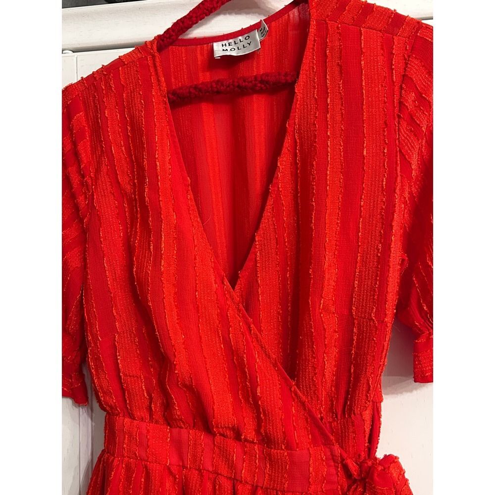 Hello Molly Red Wrap Mini Dress Flutter Sleeve MEDIUM Summer Rodeo Festival - Picture 6 of 10